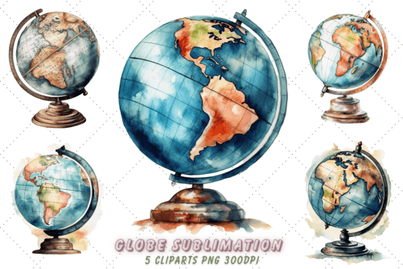 Download Retro Globe Watercolor Clipart - Retro Collection