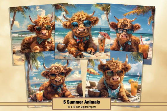 Download Summer Highland Cow Beach Digitals 65 - Digitals Collection