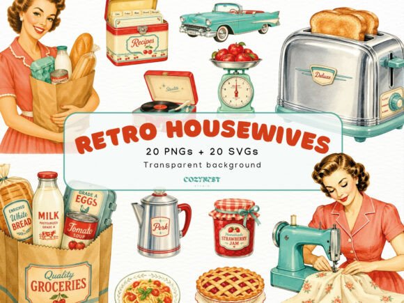 Download Retro Housewives Cliparts, 1950s PNG - Retro Collection