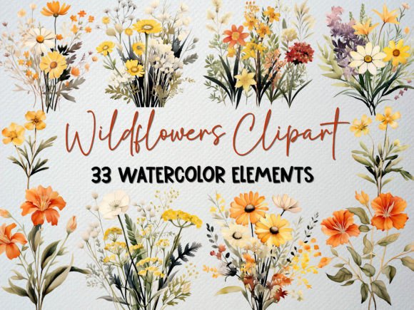 Download Watercolor Wildflower Clipart Set,33 PNG - Wildflower Collection