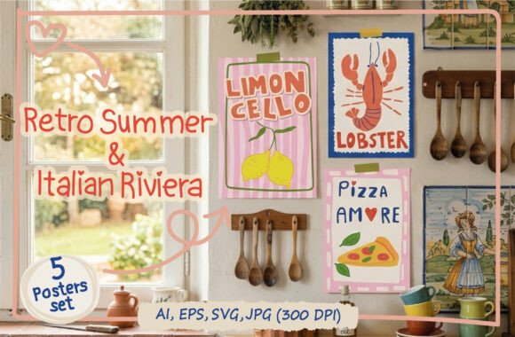 Download Retro Italian Summer Food Posters Bundle - Retro Collection