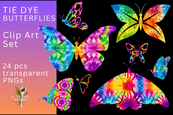 Download Retro Tie Dye Butterflies Clip Art Set - Retro Collection