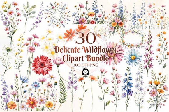 Download Delicate Wildflowers Watercolor Clipart - Wildflower Collection