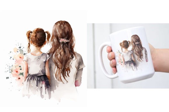 Download Mom and Daughter Watercolor Painting - Watercolor painting Collection