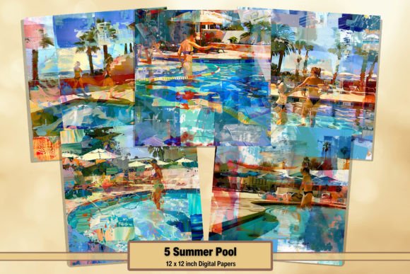 Download Summer Pool Girls Watercolor Digitals 60 - Digitals Collection
