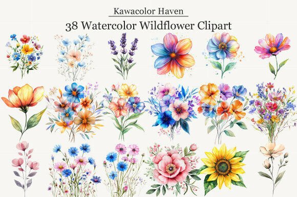 Download Watercolor Wildflower Clipart - Wildflower Collection
