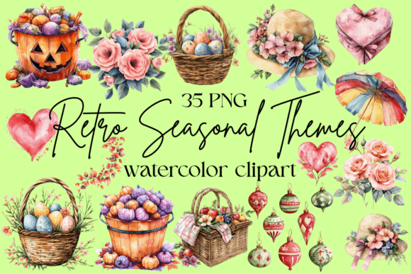 Download Retro Seasonal Clipart Bundle - Retro Collection