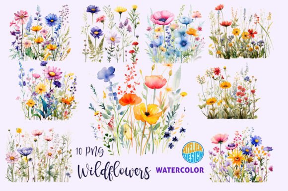 Download Wall Art Set Watercolor Wildflowers PNG - Wildflower Collection