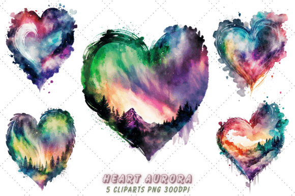 Download Retro Heart Aurora Watercolor Clipart - Retro Collection