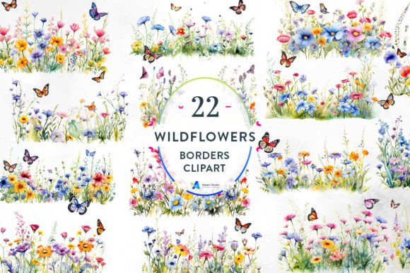 Download Wildflowers Border Watercolor Clipart - Wildflower Collection