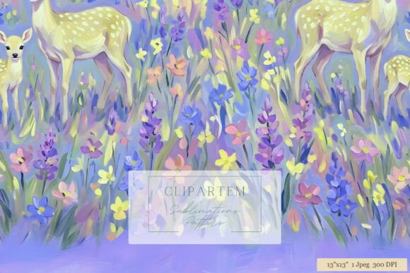 Download Deer Wildflower Meadow Lavender Pattern - Wildflower Collection
