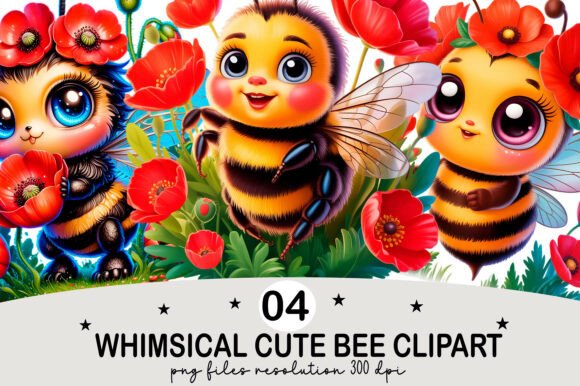 Download Cute Bee Clipart Red Poppy Flower Bumble - Red poppy Collection