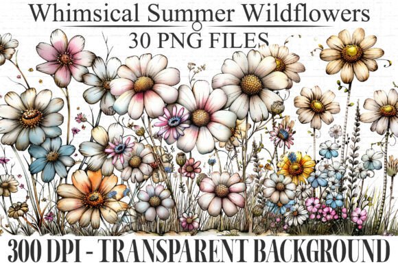 Download Whimsical Summer Wildflowers Clipart - Wildflower Collection