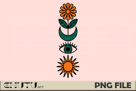 Download Boho PNG - Retro Eye Moon Floral Art - Retro Collection